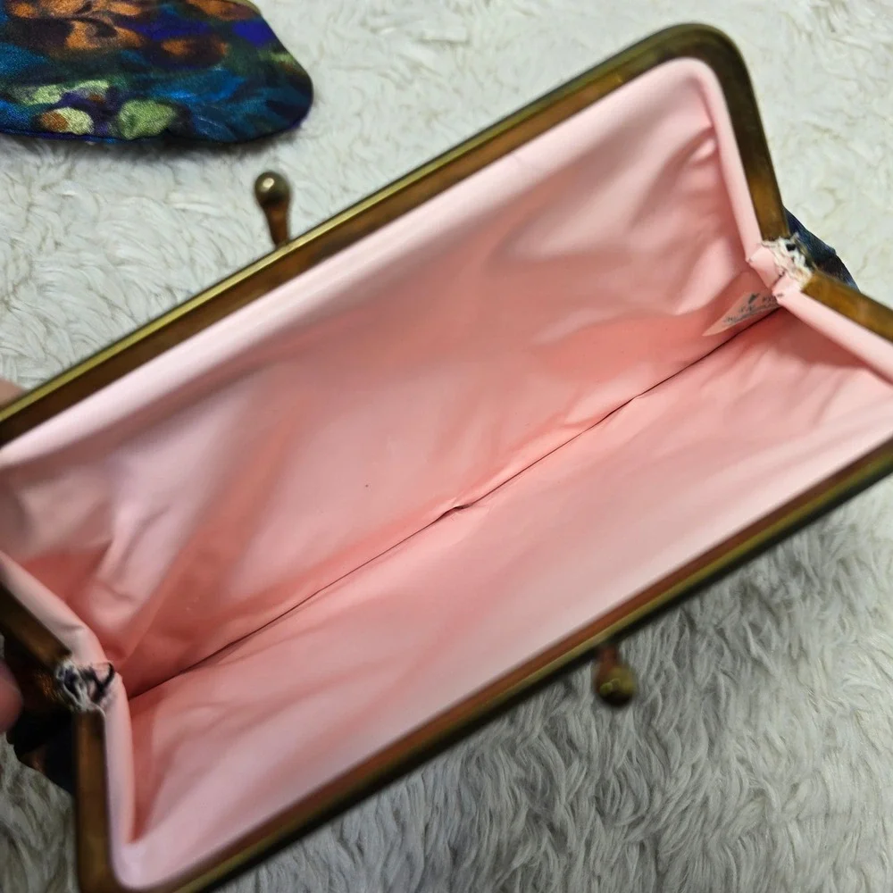 Vintage Celebrity NY Floral Pouch Set Clutch Multicolor‎ Kiss Lock Cosmetic Coin